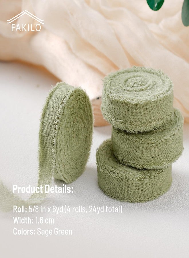 FAKILO Natural Rustic Cotton Ribbon with Frayed Edge, Sage Green 100% Cotton Ribbon 5/8" x 24yds for Vintage Wedding Bouquets,Invitations,Baby Shower,Gift Wrapping,DIY Crafts,Home Decor - Image 2